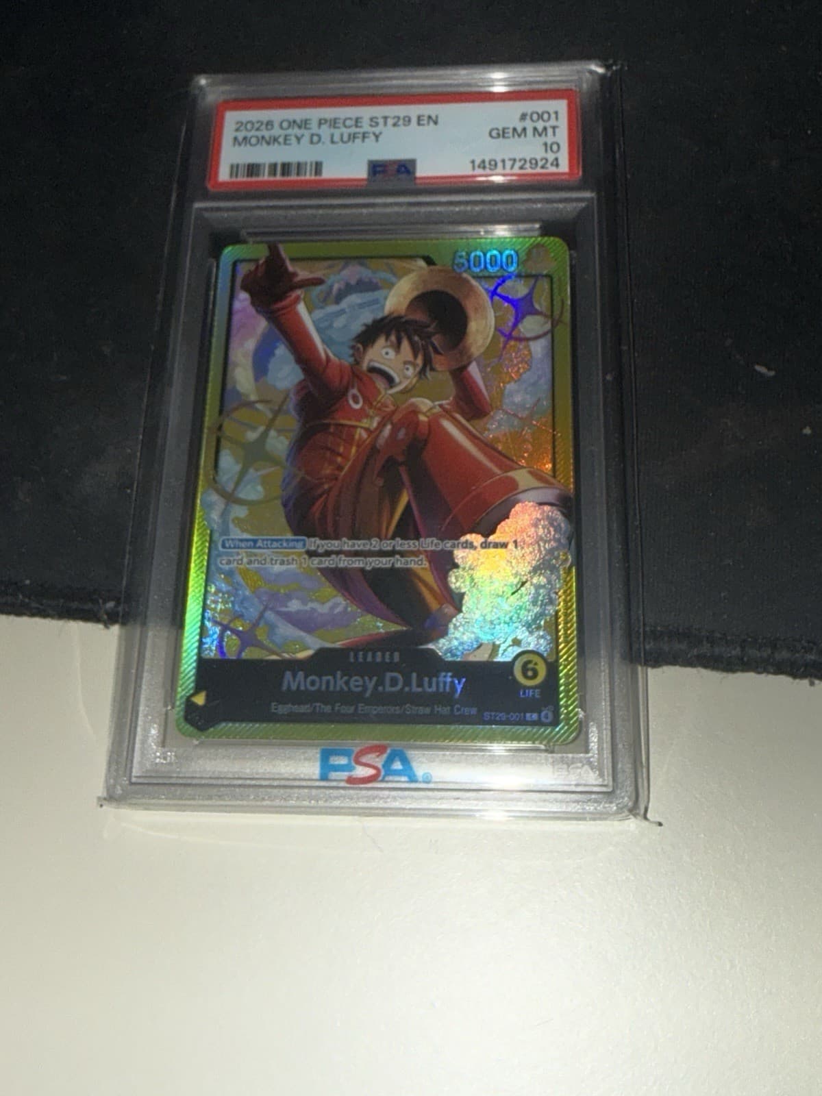 Listing photo for 2026 One Piece Card Game Monkey D. Luffy ST29-001 Leader Foil PSA 10
