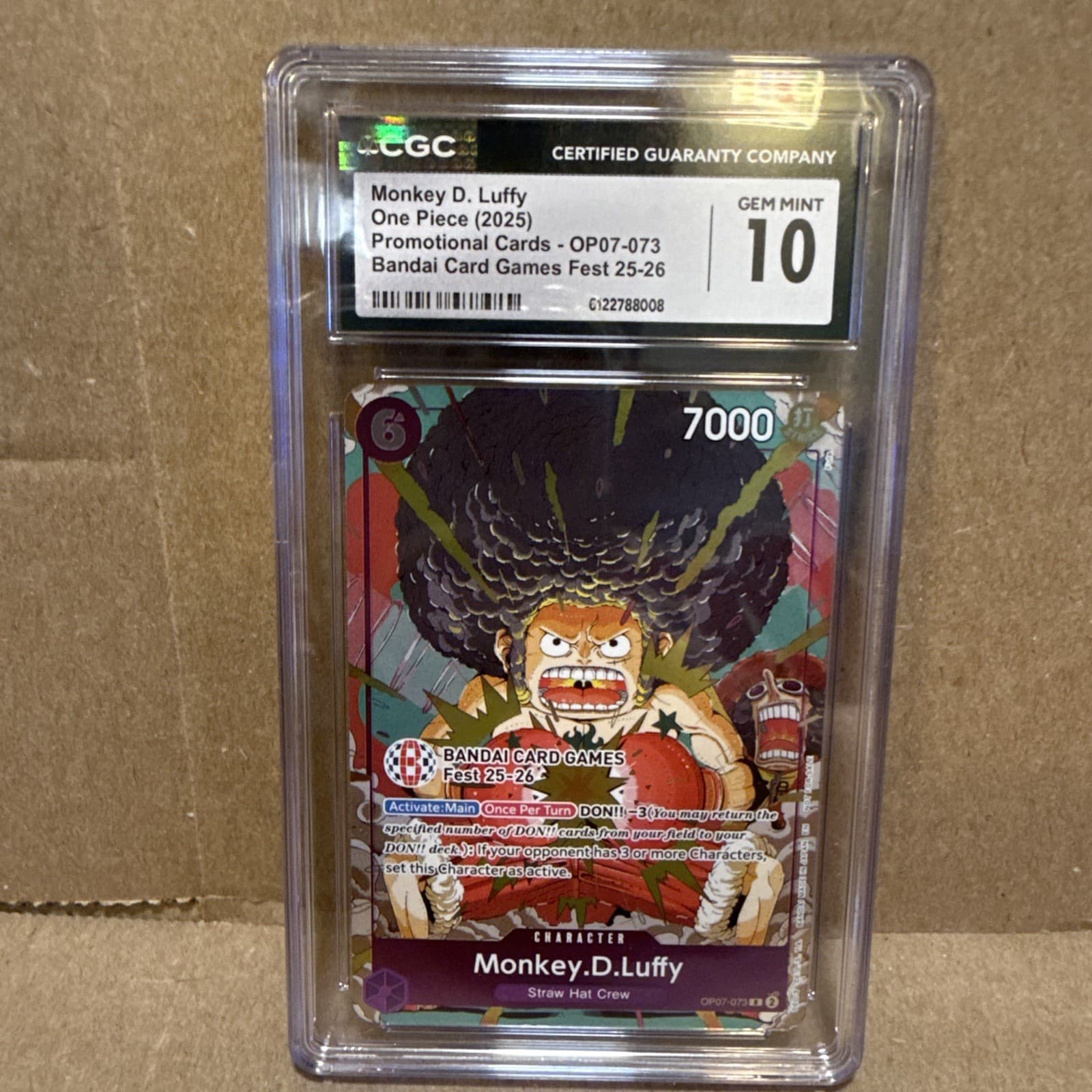 Listing photo for ONE PIECE 2025 BANDAI CARD GAMES FEST MONKEY.D.LUFFY OP07-073 CGC 10