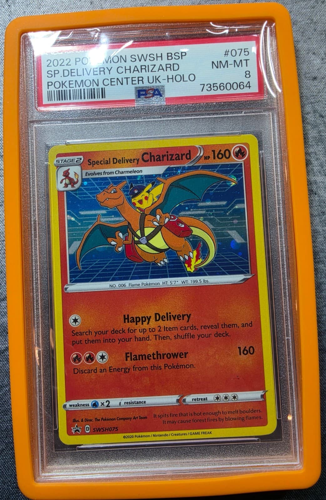 Listing photo for Pokemon Special Delivery Charizard UK Holo Promo SWSH 075 PSA 8