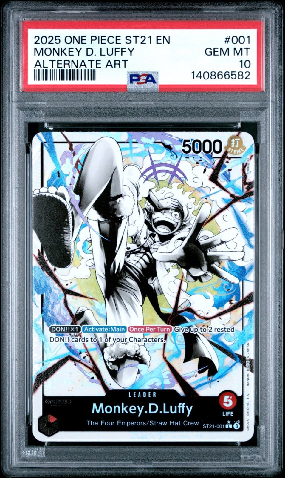 Listing photo for 2025 ONE PIECE MONKEY D. LUFFY BLACK & WHITE ALT ART ST21-EX GEAR 5 #001 PSA 10