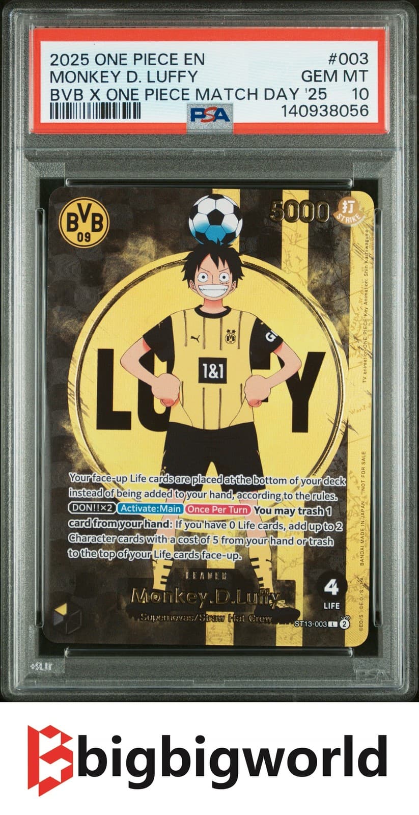 Listing photo for One Piece Card Game Monkey D Luffy ST13-003 BVB X One Piece Match Day PSA10