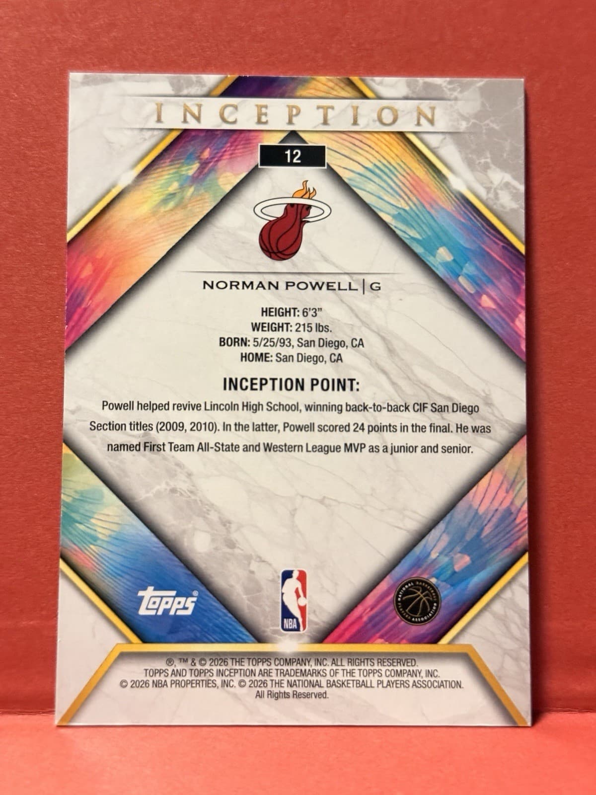 Listing photo for Topps 2026 Inception Norman Powell Base #12 Miami Heat NBA Basketball Card