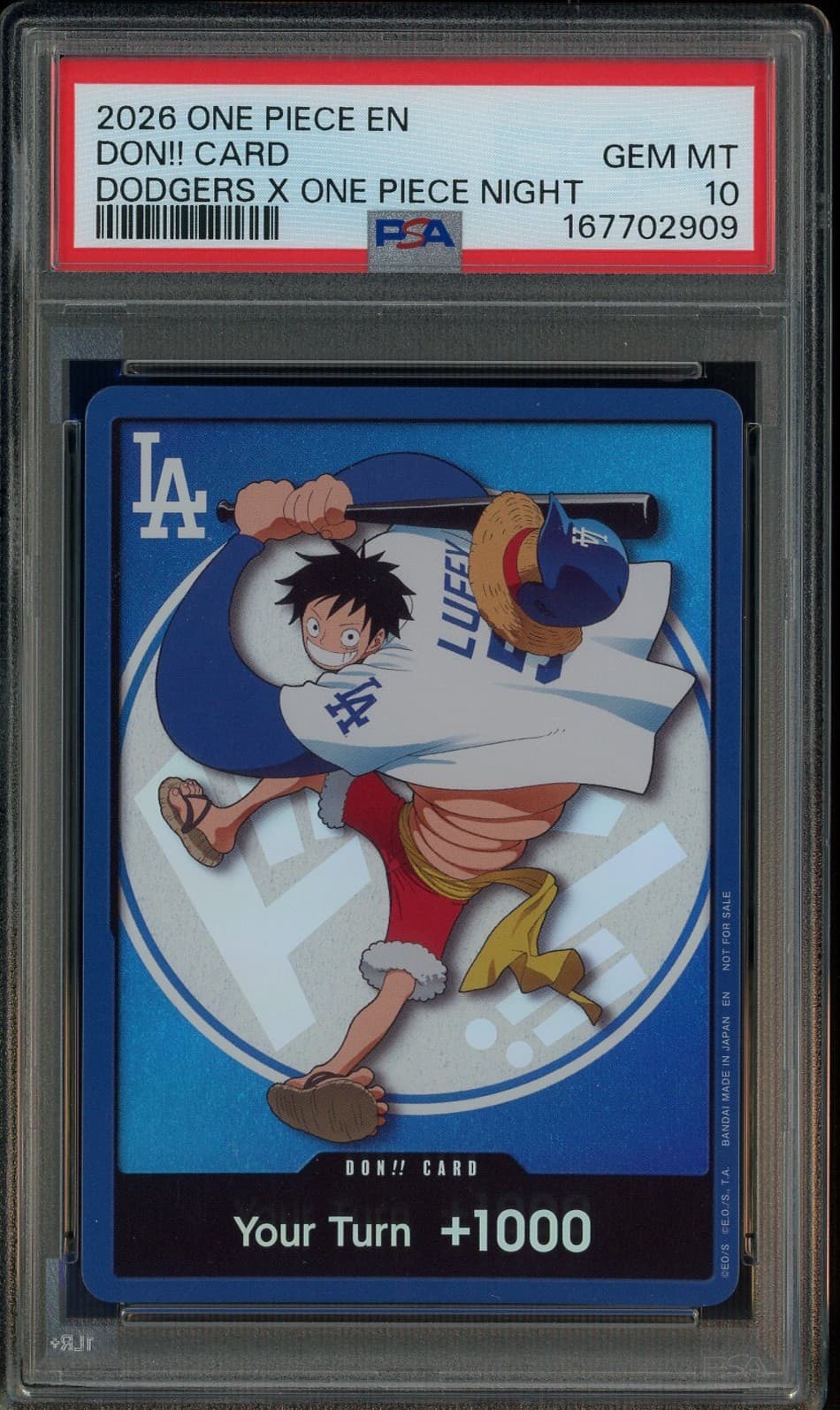 Listing photo for 2026 DODGERS x ONE PIECE NIGHT MONKEY D LUFFY DON!! CARD PROMO PSA 10 GEM MINT