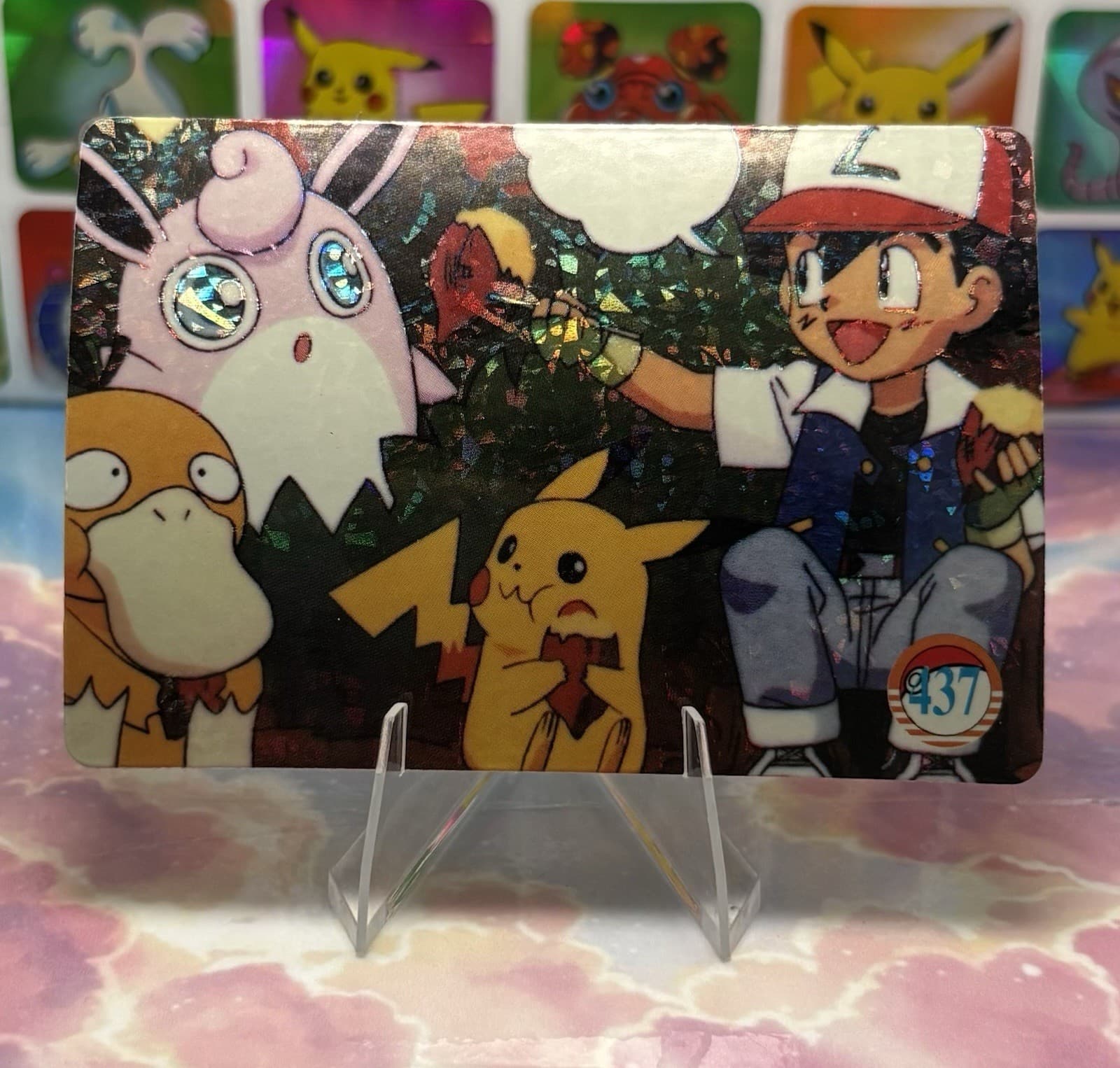 Listing photo for Pokemon Ash Pikachu Vintage Pocket Monsters Vending HOLO Prism Sticker 1998