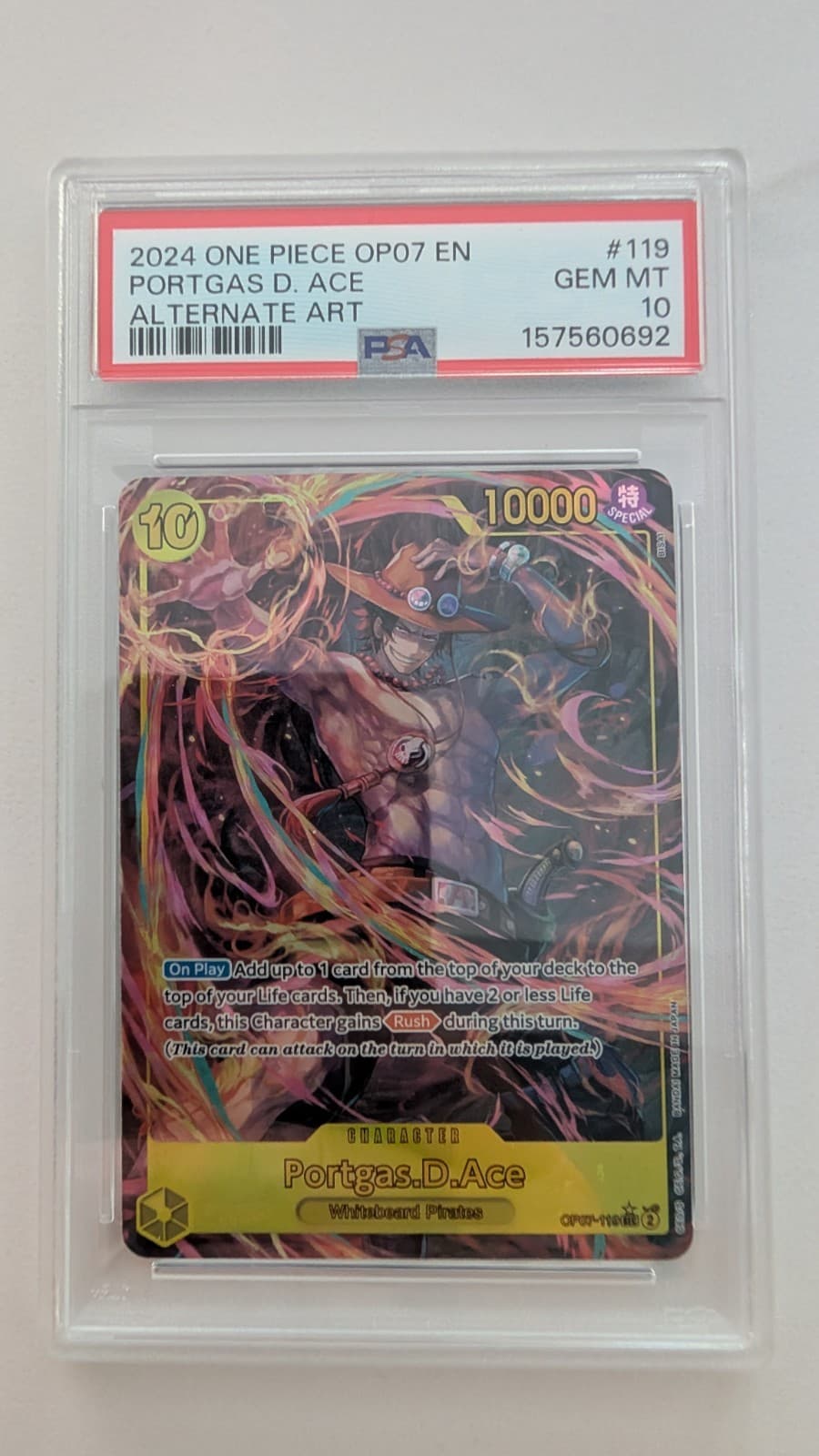 Listing photo for ONE PIECE OP07-500 YEARS IN THE FUTURE #119 PORTGAS D. ACE ALTERNATE ART PSA 10