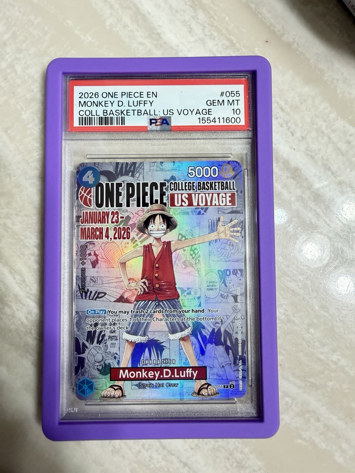 Listing photo for 2026 ONE PIECE COLLEGE BASKETBALL: US VOYAGE #055 MONKEY D. LUFFY PSA 10