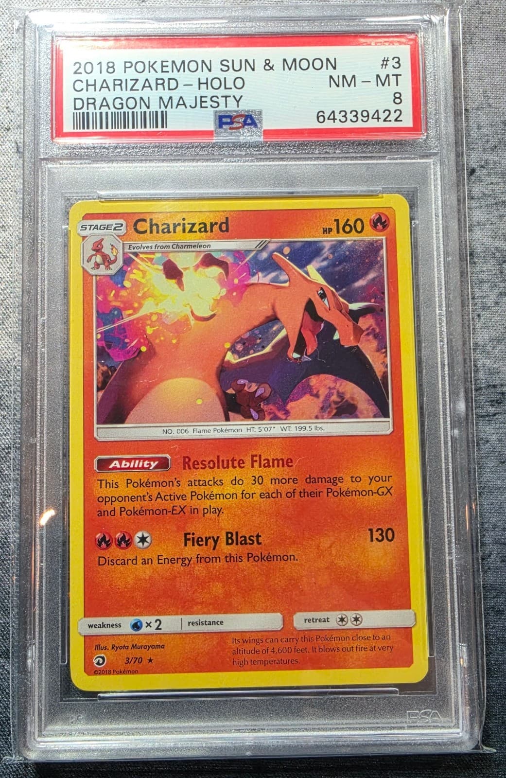 Listing photo for 2018 POKEMON SUN & MOON DRAGON MAJESTY #3 CHARIZARD-HOLO PSA 8