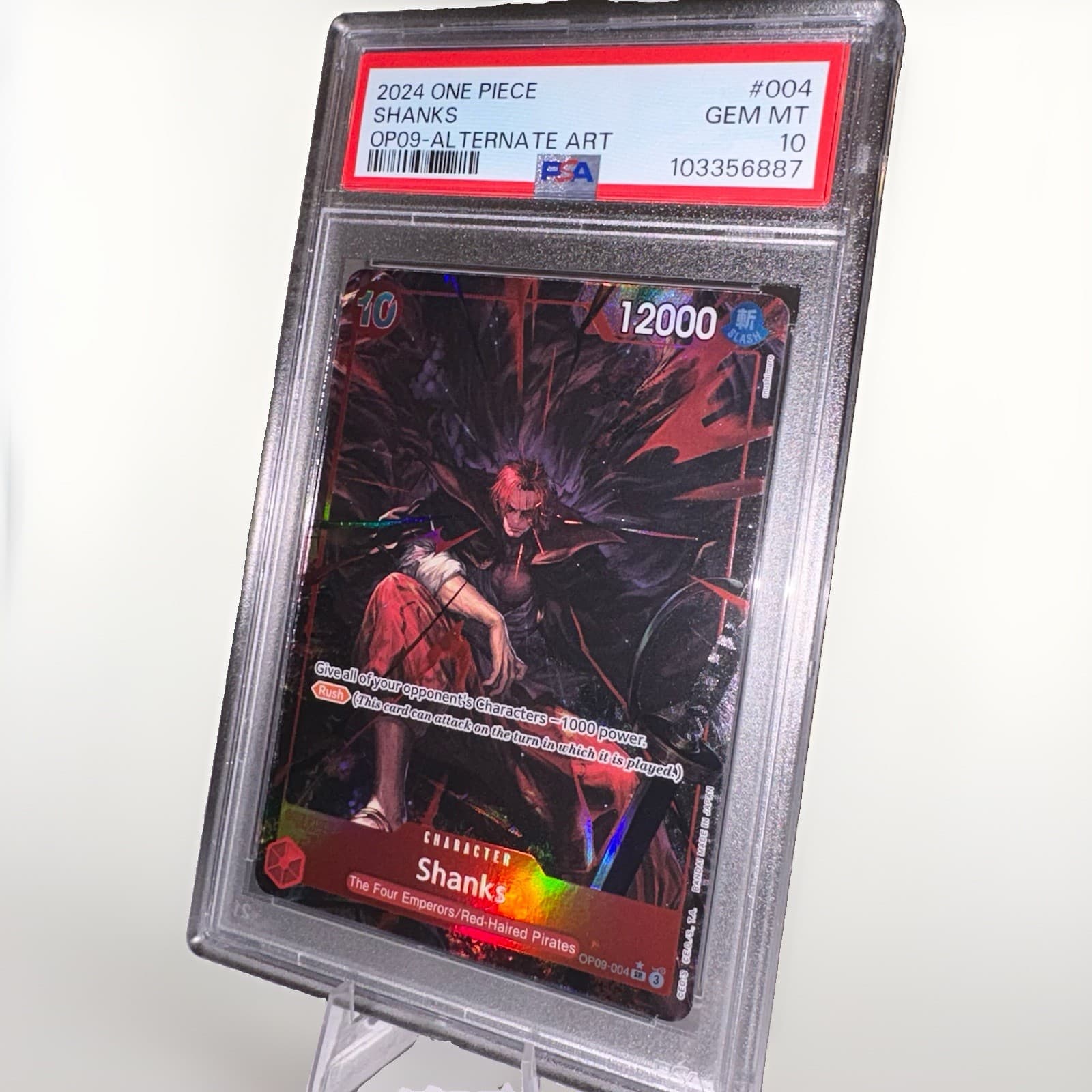 Listing photo for One Piece TCG: Shanks OP09-004 Super Rare Alternate Art Holo PSA 10 Gem Mint