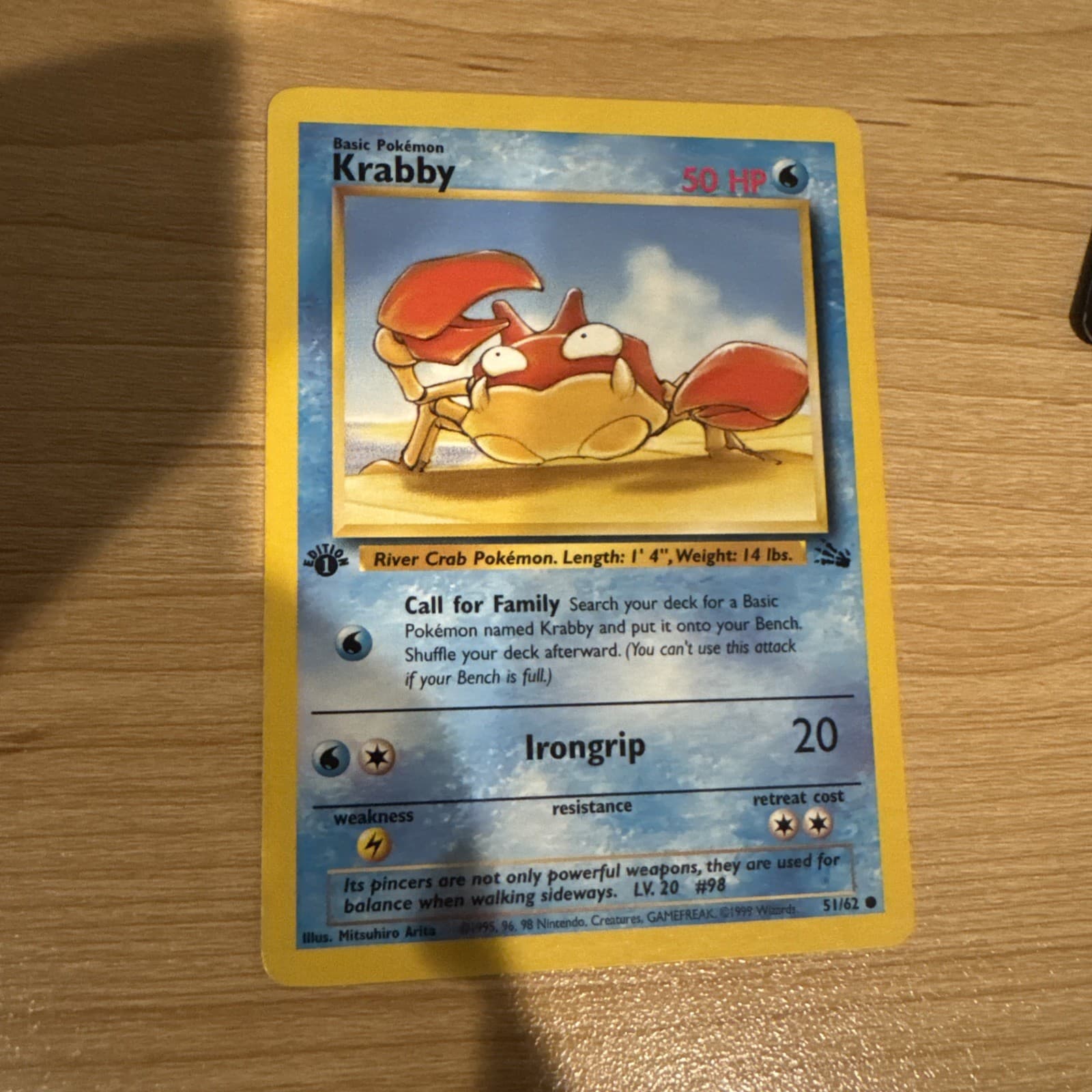 Listing photo for Pokémon TCG Krabby Fossil 1st Edition Common Card 51/62