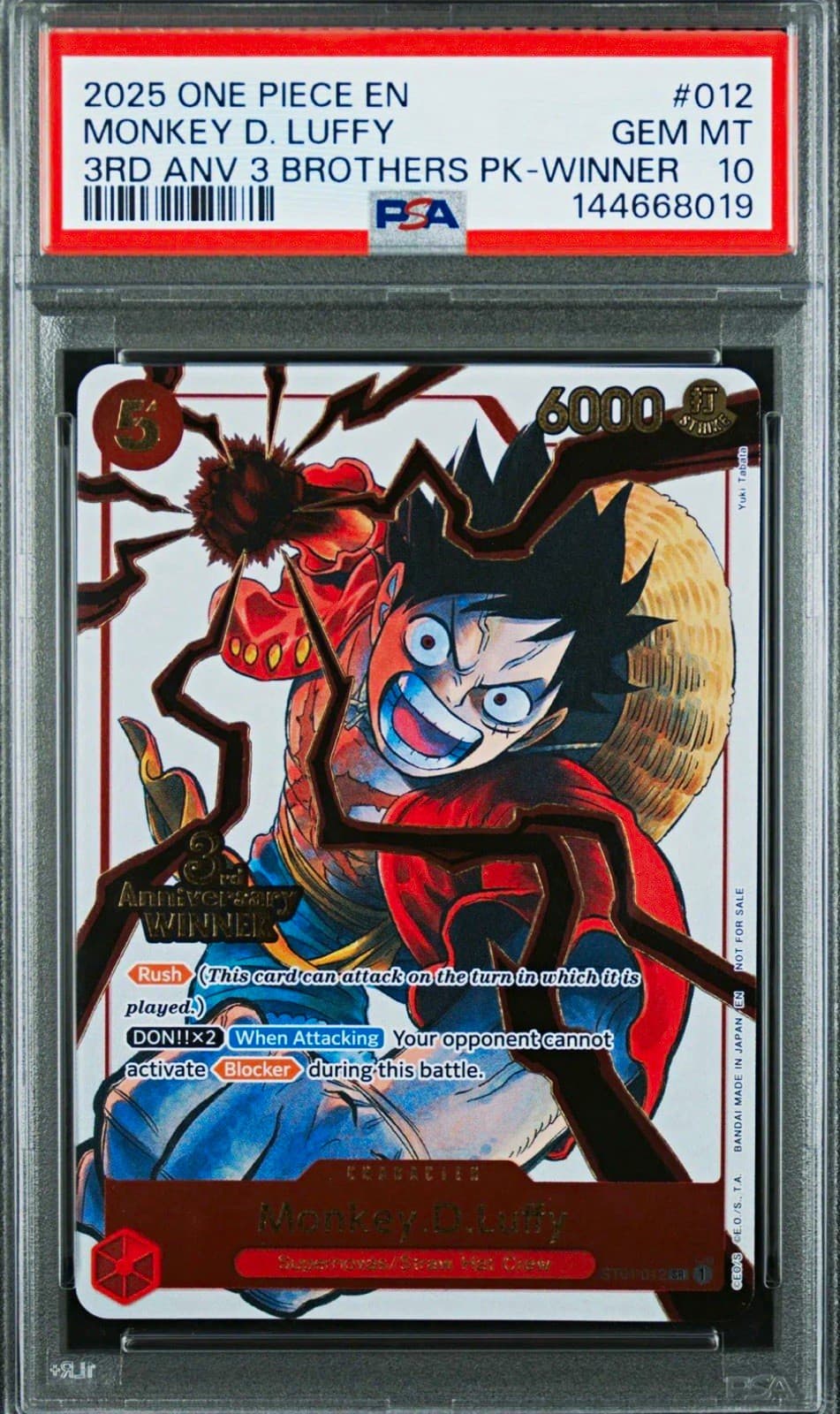Listing photo for BANDAI ONE PIECE CCG ST01-012 MONKEY D. LUFFY FOIL 3RD ANV WINNER PSA 10