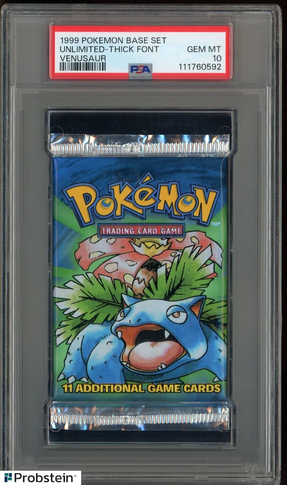 Listing photo for 1999 Pokemon Base Set Unlimited Foil Booster Pack Thick Font Venusaur PSA 10