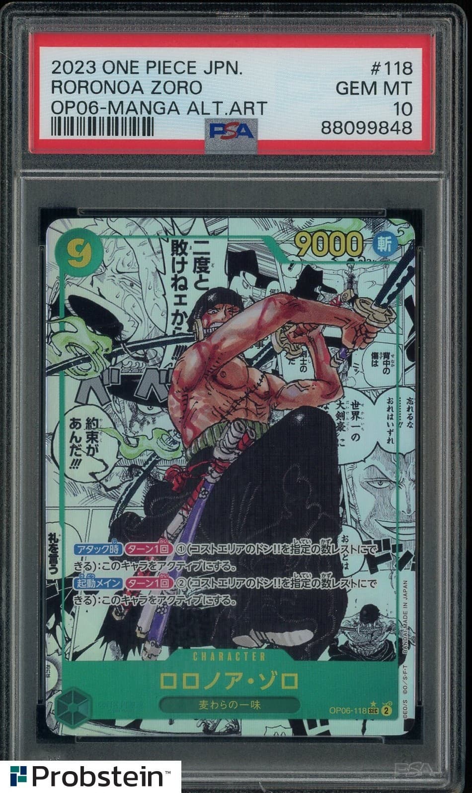 Listing photo for 2024 One Piece OP06 JPN Manga Alternate Art #118 Roronoa Zoro PSA 10 GEM MINT
