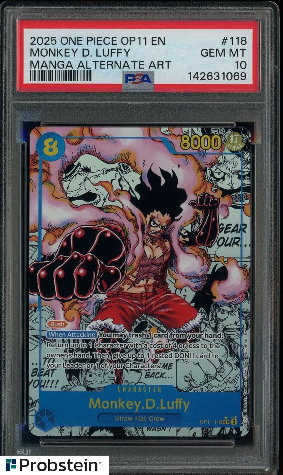 Listing photo for 2025 One Piece OP11 EN Manga Alternate Art #118 Monkey D. Luffy PSA 10 GEM MINT