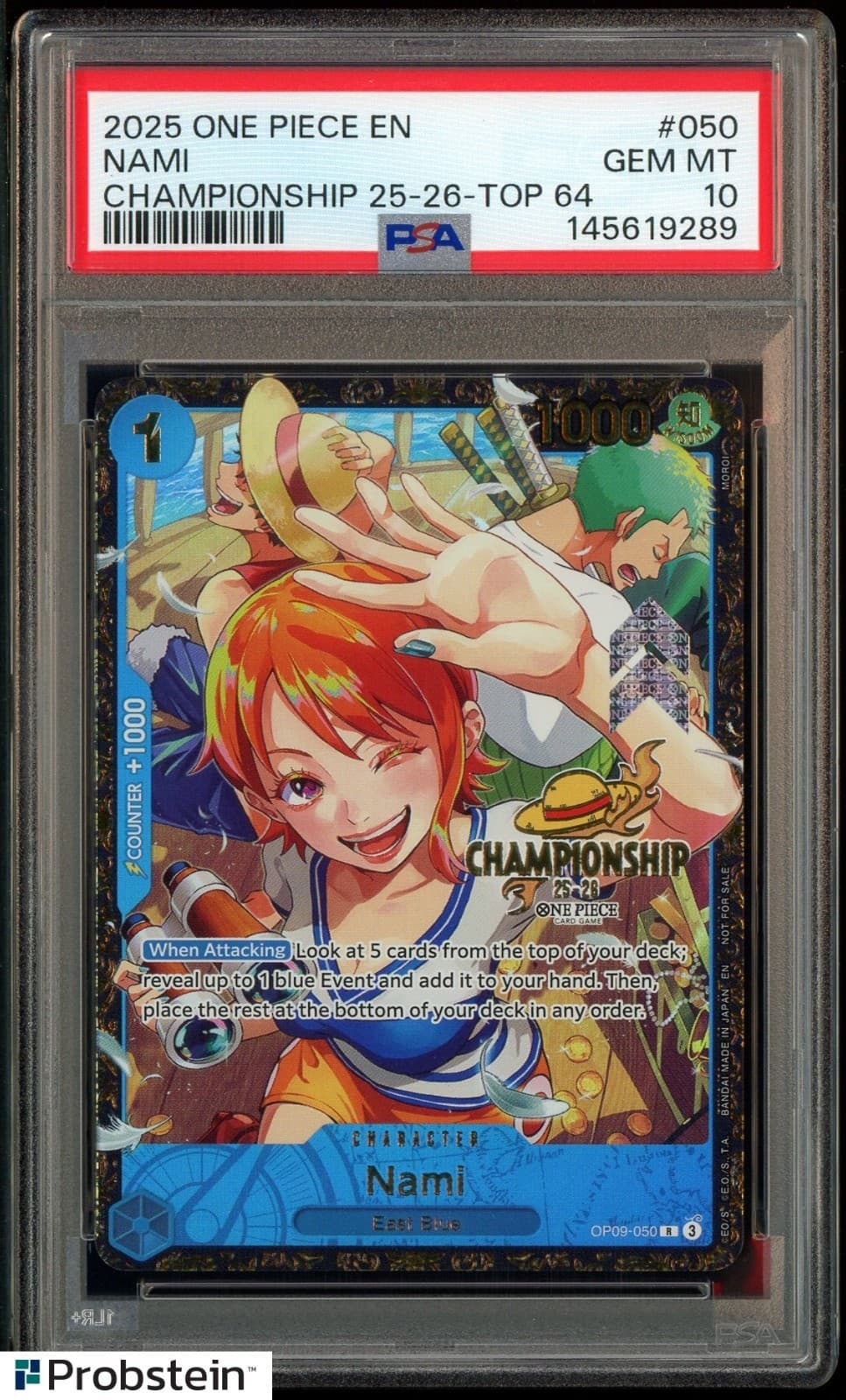 Listing photo for 2025 One Piece Championship 25-26 Nami Top 64 Prize #OP09-050 PSA 10 GEM MINT