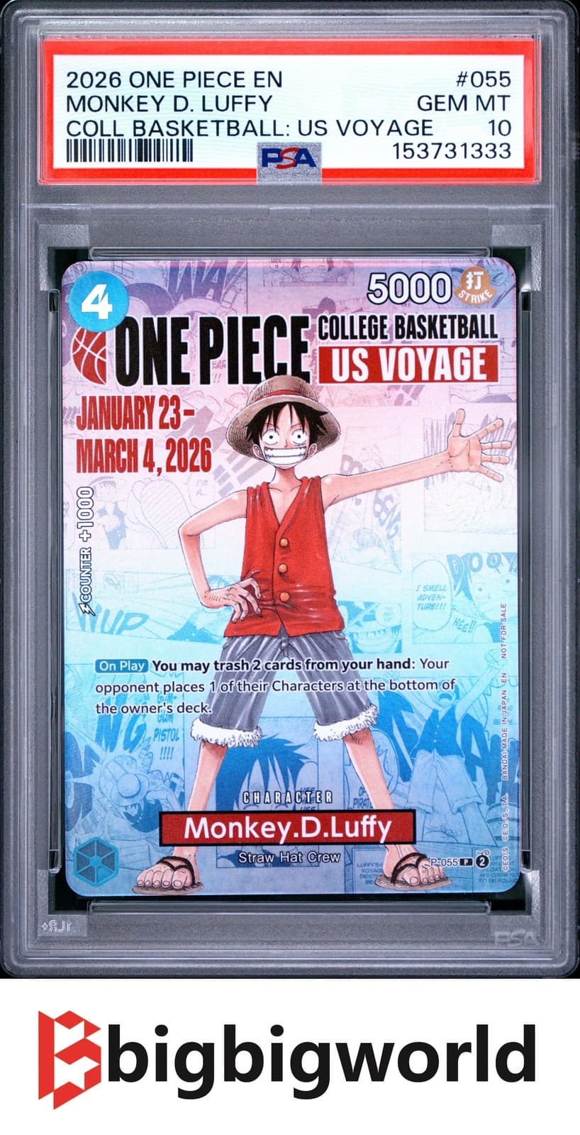 Listing photo for One Piece Monkey D Luffy 055 College Basketball US Voyage PSA10