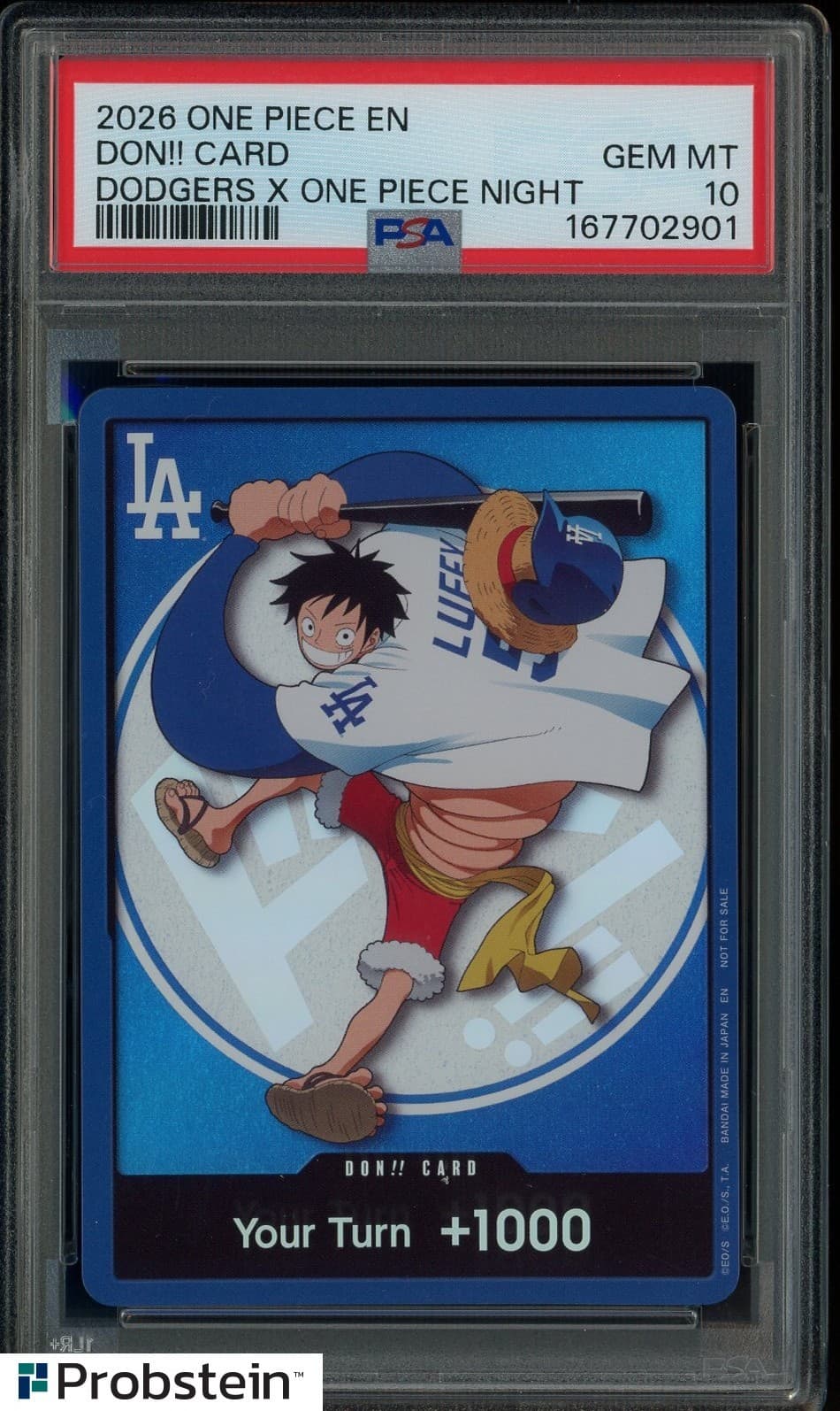 Listing photo for 2026 DODGERS x ONE PIECE NIGHT MONKEY D LUFFY DON!! CARD PROMO PSA 10 GEM MINT