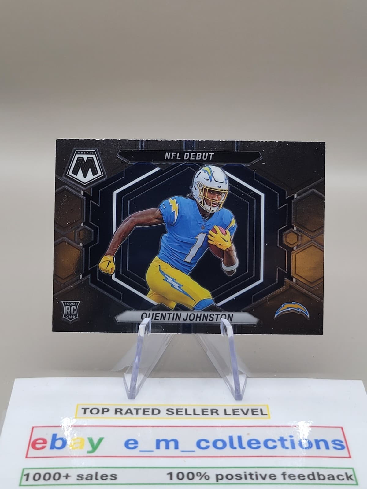 Listing photo for QUENTIN JOHNSTON 2023 Panini Mosaic 'NFL Debut' ROOKIE Card #ND-16 Chargers