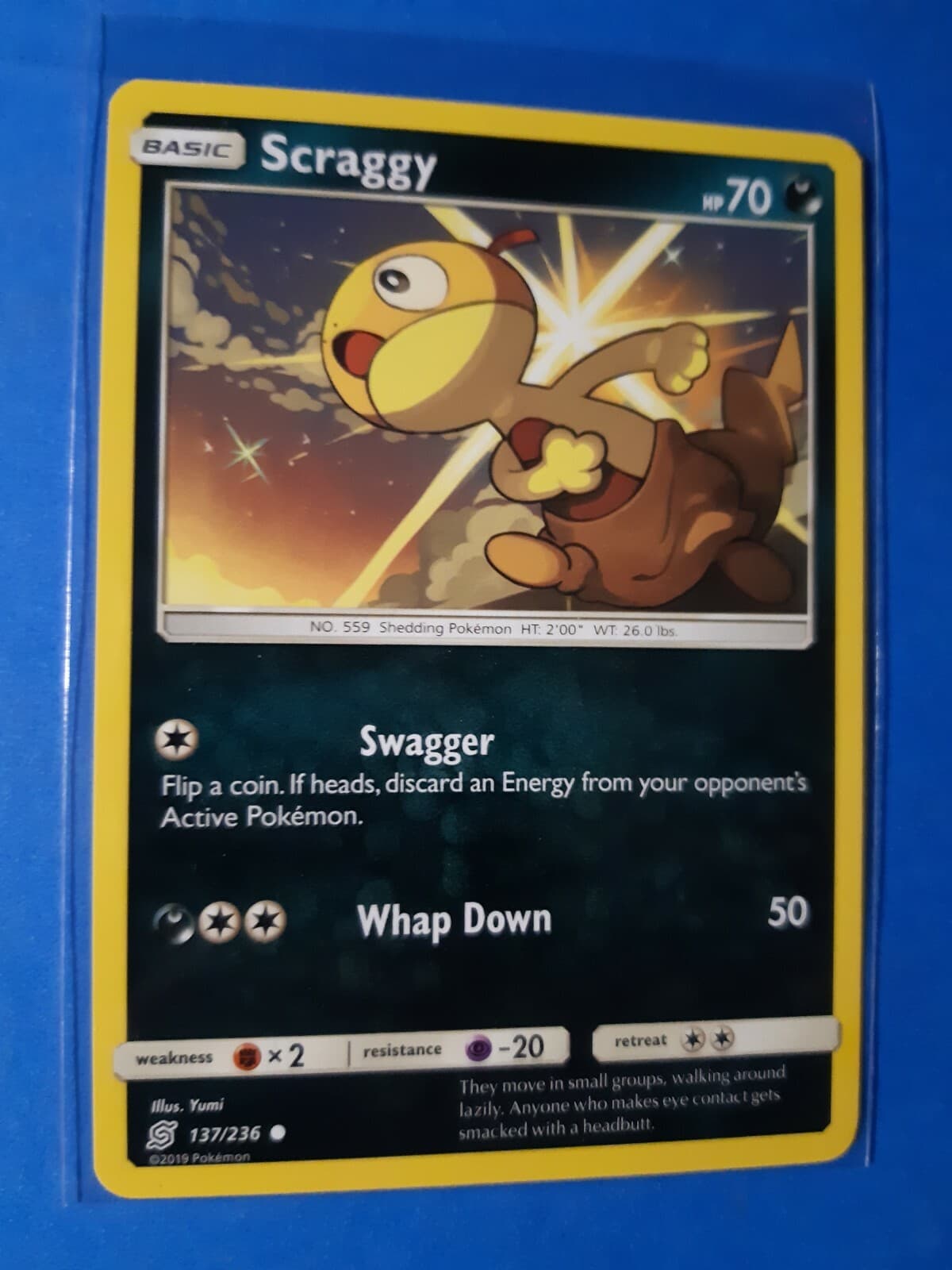 Listing photo for 3x Scraggy 137/236 Pokemon card SM Unified Minds common NM