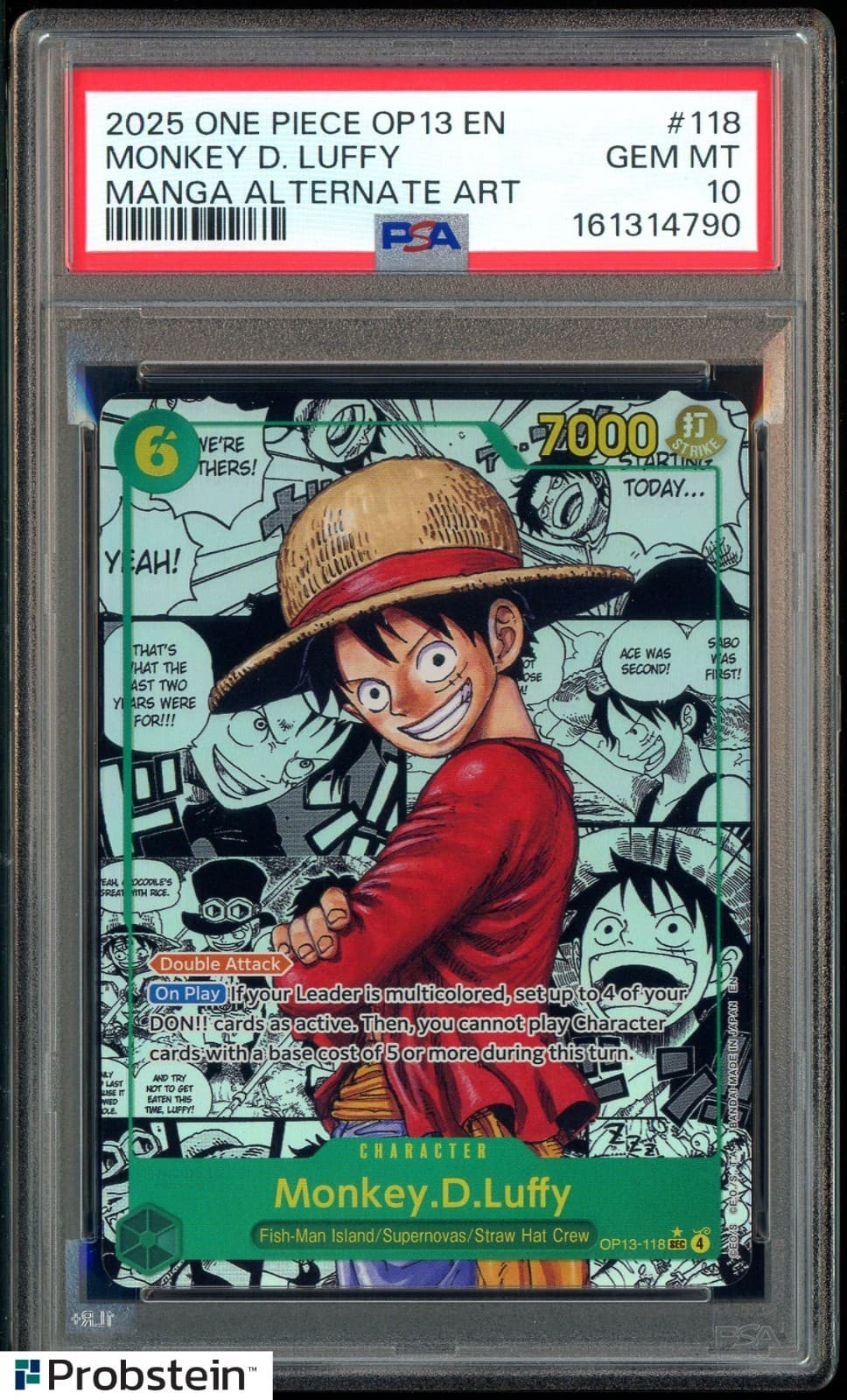 Listing photo for 2025 One Piece OP13 En Manga Alternate Art #118 Monkey D. Luffy PSA 10 GEM MINT